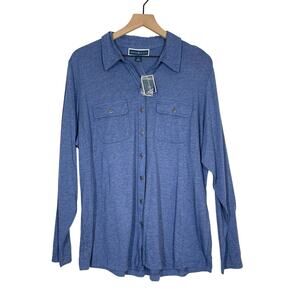 NEW Karen Scott Button Down Shirt Women's Plus Size 1X Blue Long Sleeve Casual